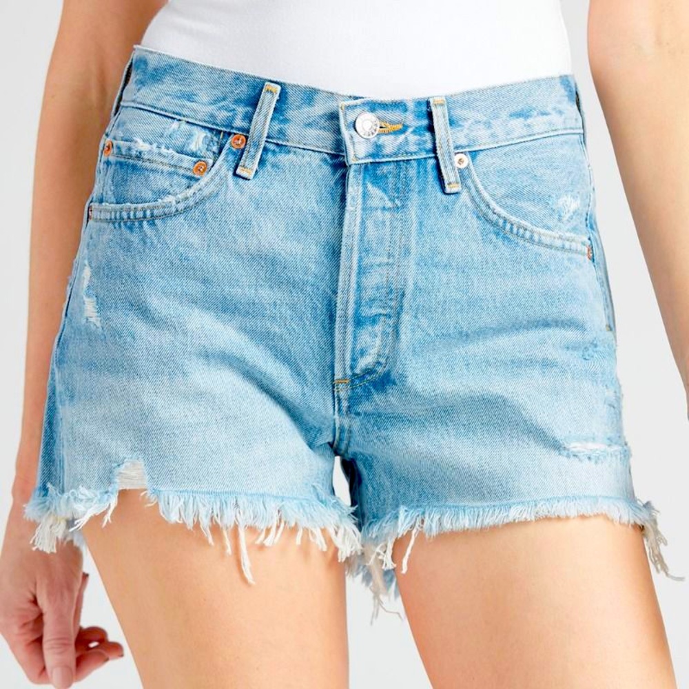 Agolde Parker Blue High Waist Denim Shorts distressed